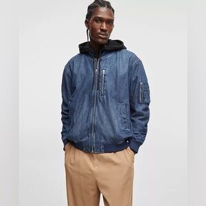 Mode of One Men's Costas Zip-Front Denim Bomber Jacket Size XL